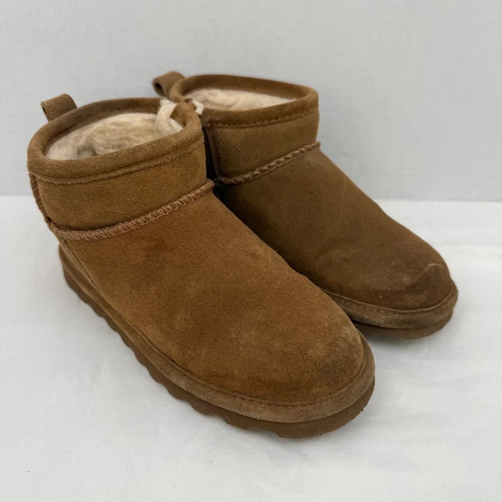 Bearpaw Youth Elle Mini Hickory Brown Suede Zipper Boots Size 4